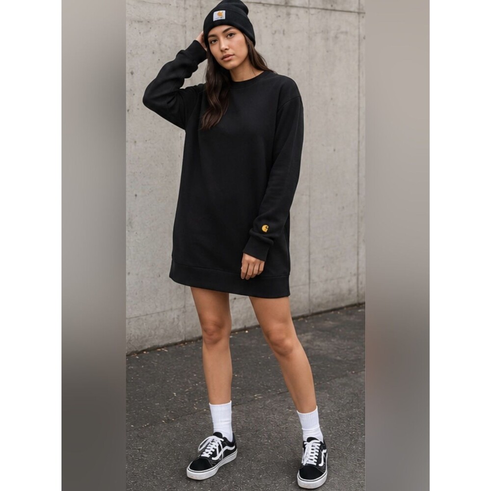 Carhartt WIP Sweatshirt Dress Black Crewneck Long Sleeve Streetwear Japan  XS